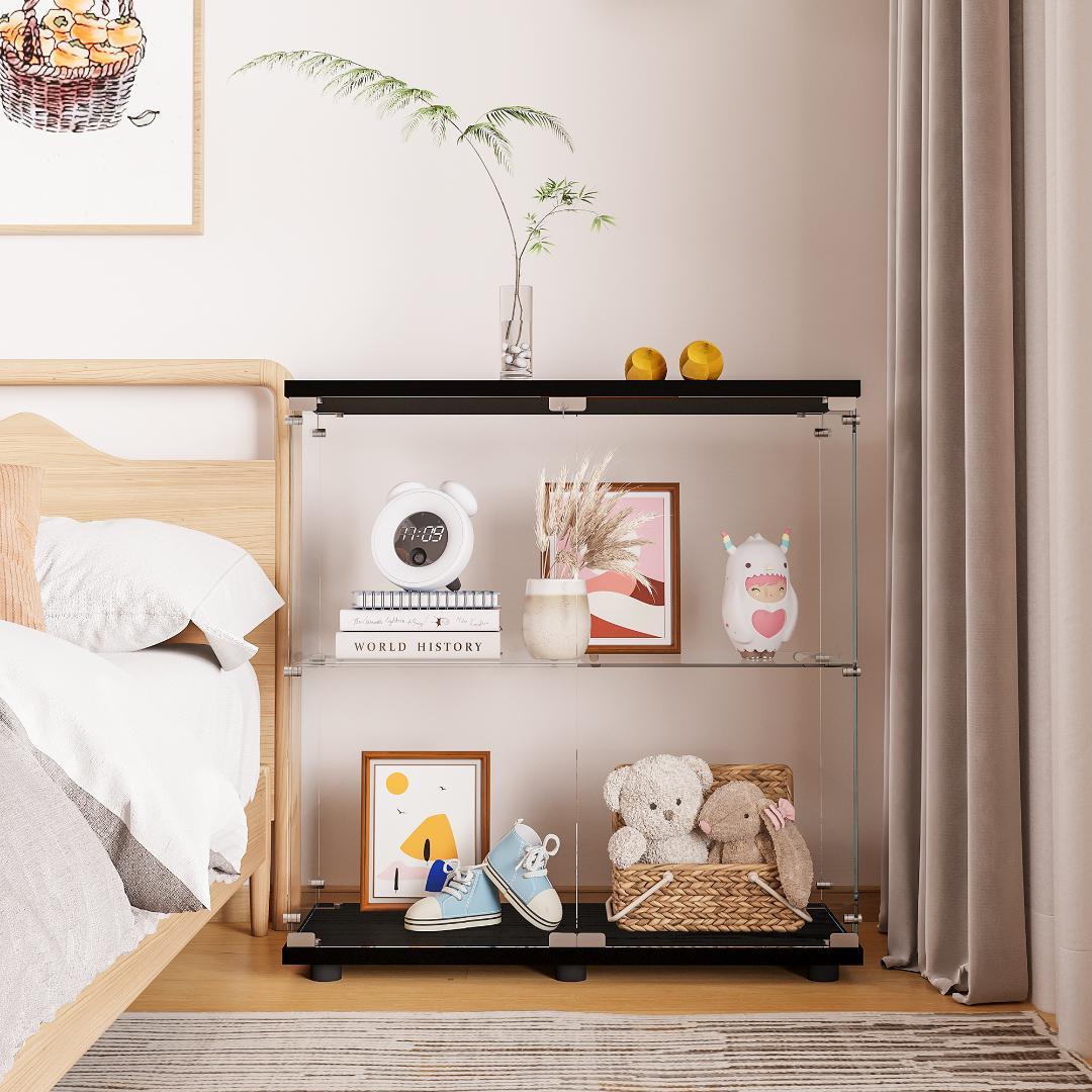 【訳あり・新品】2段ワイド ブラック コレクションケース ガラスケース