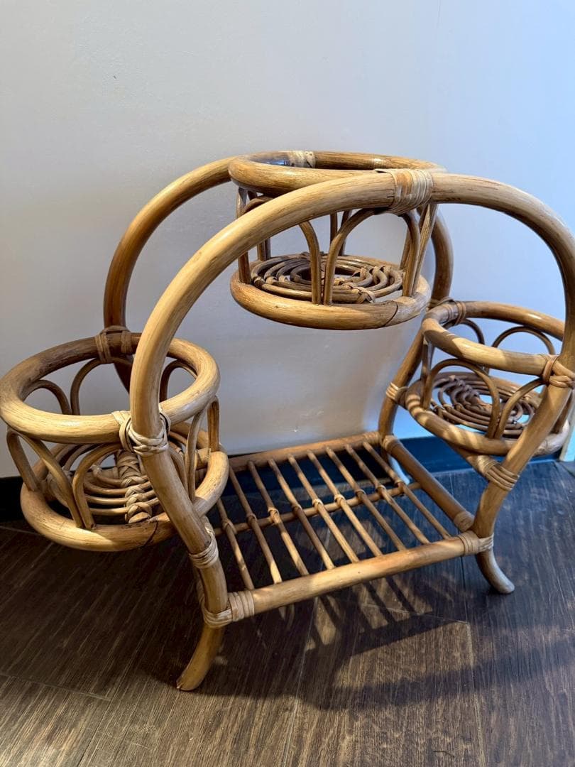 ラタン プランターラック ナチュラルブラウン フラワースタンド アーチ型 レトロ