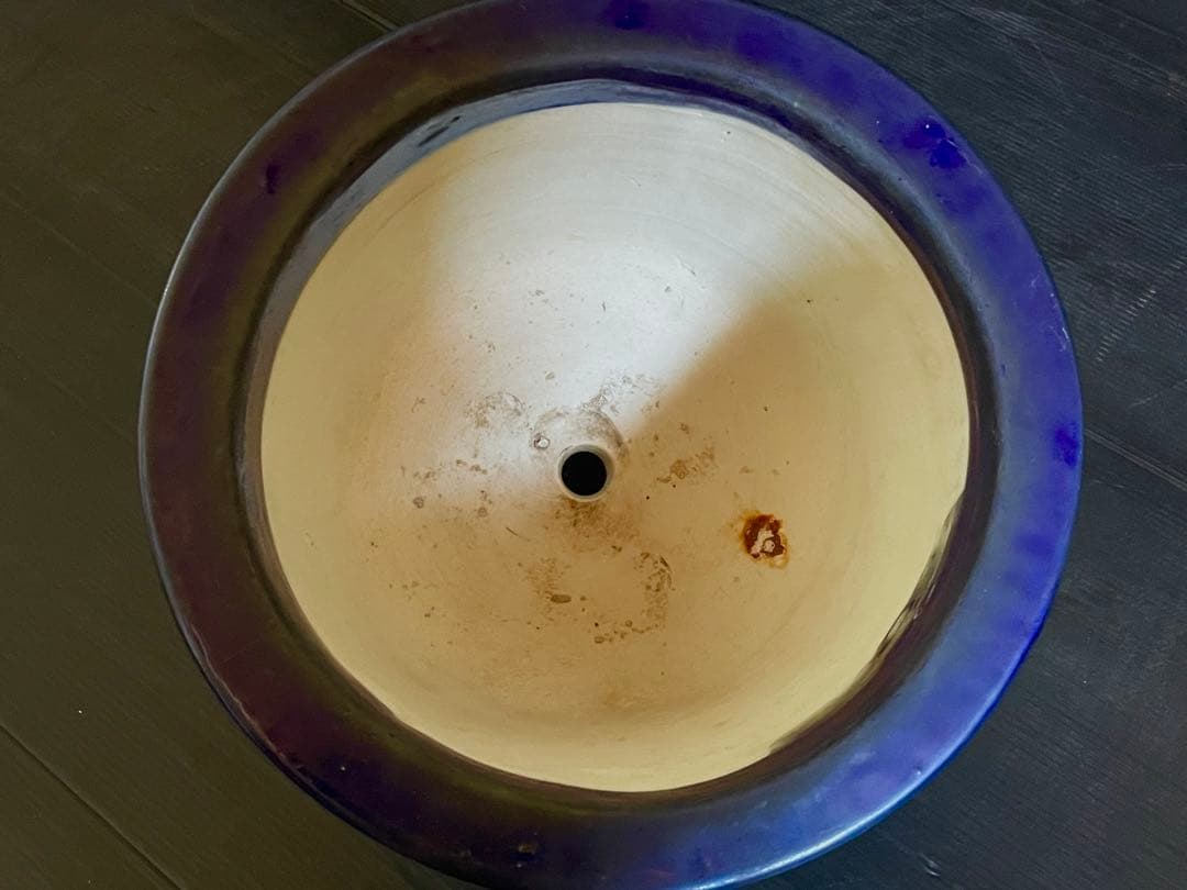 『母』 尾張焼 瑠璃釉 丸紋 植木鉢 瀬戸 明治時代（219D①）