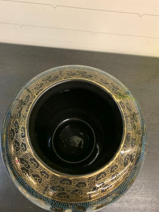 九谷焼　8号花瓶青粒鉄仙