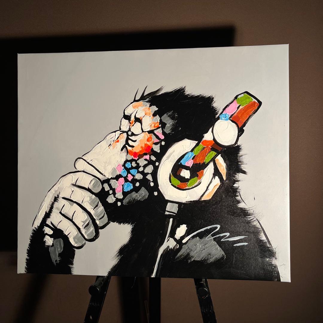 手書き油絵 Music monkey 絵画 インテリア 油彩画