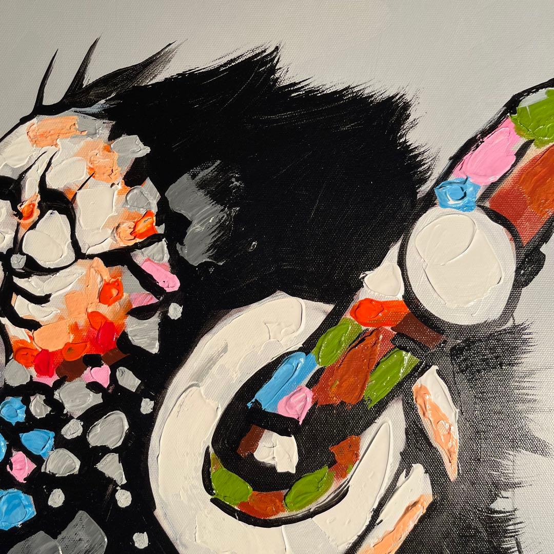 手書き油絵 Music monkey 絵画 インテリア 油彩画