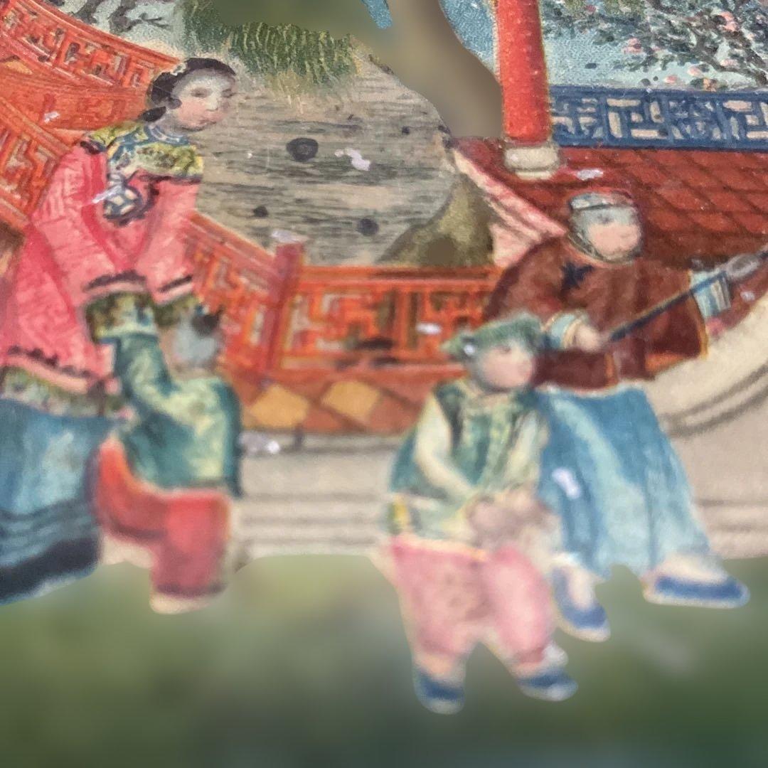 中国民国時代の装飾皿 子供と女性の絵柄