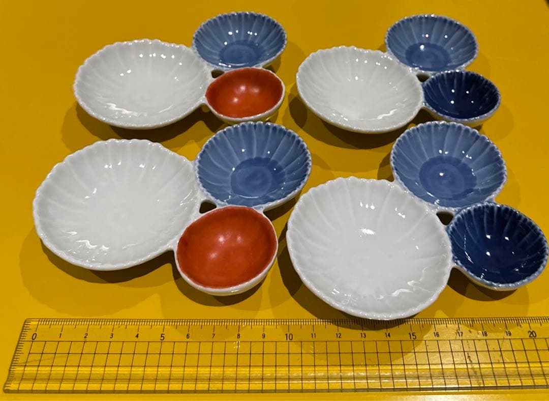 【4枚】有田焼 花型三種皿 伝平窯　醤油　薬味