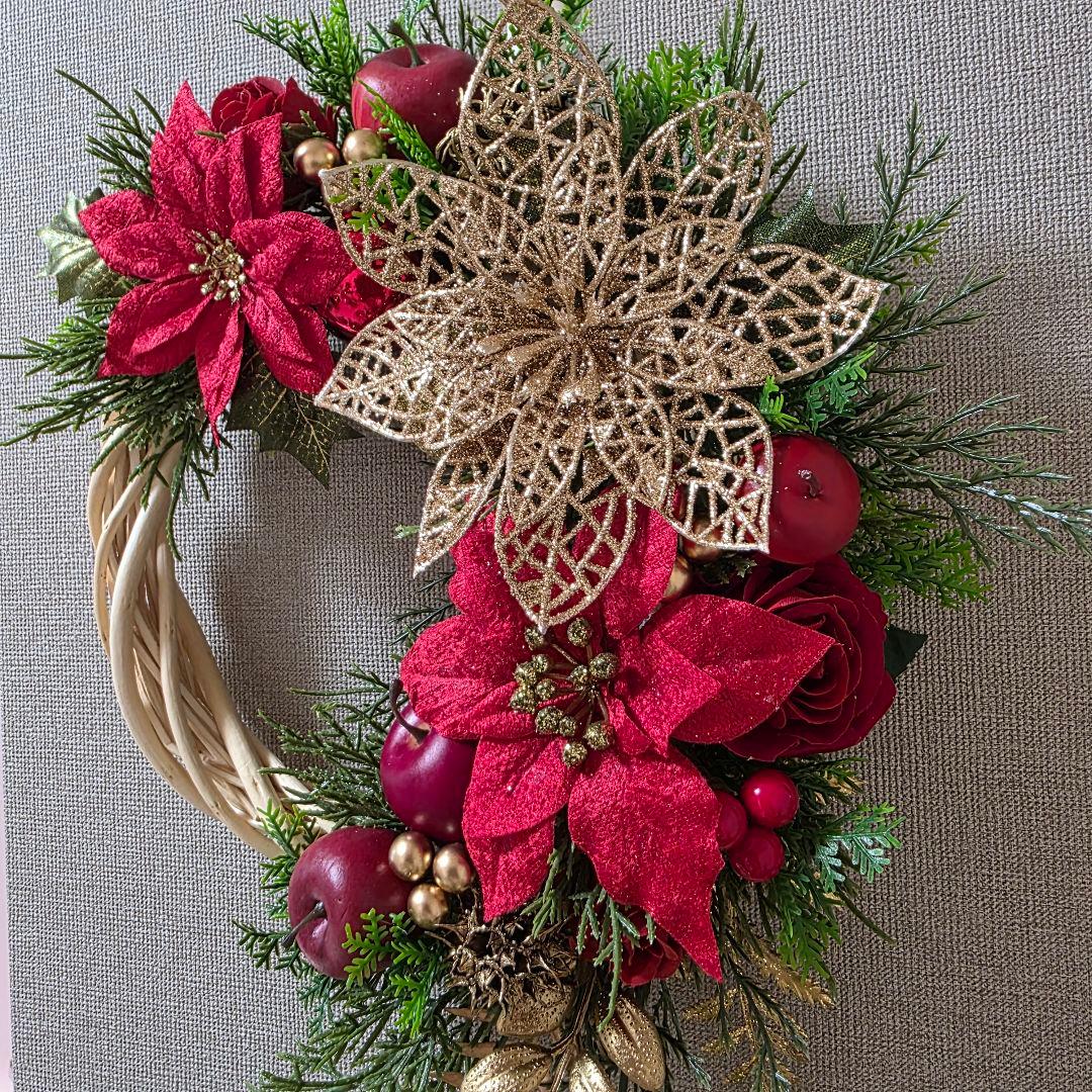フラワーリース 秋麗17 華やかなクリスマス 玄関リース 造花
