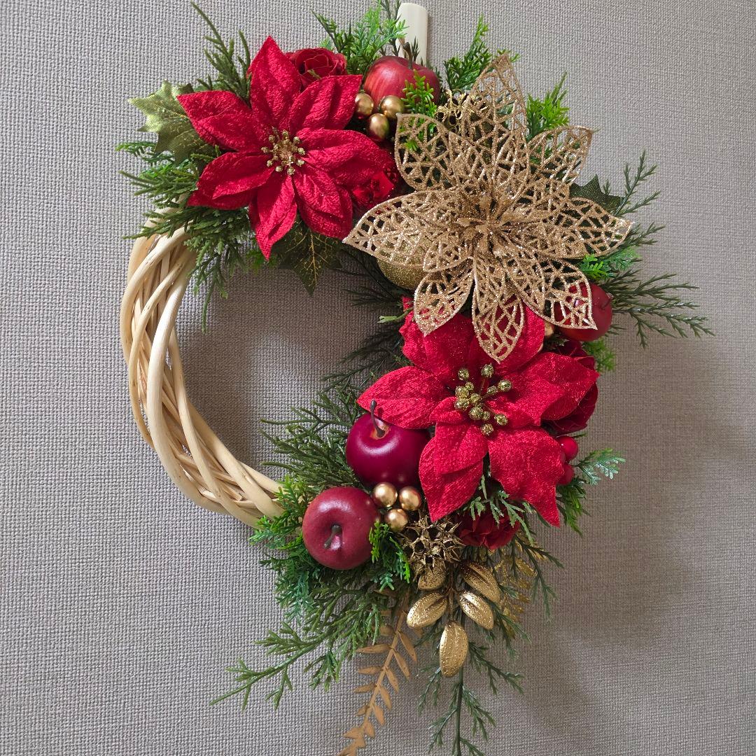 フラワーリース 秋麗17 華やかなクリスマス 玄関リース 造花