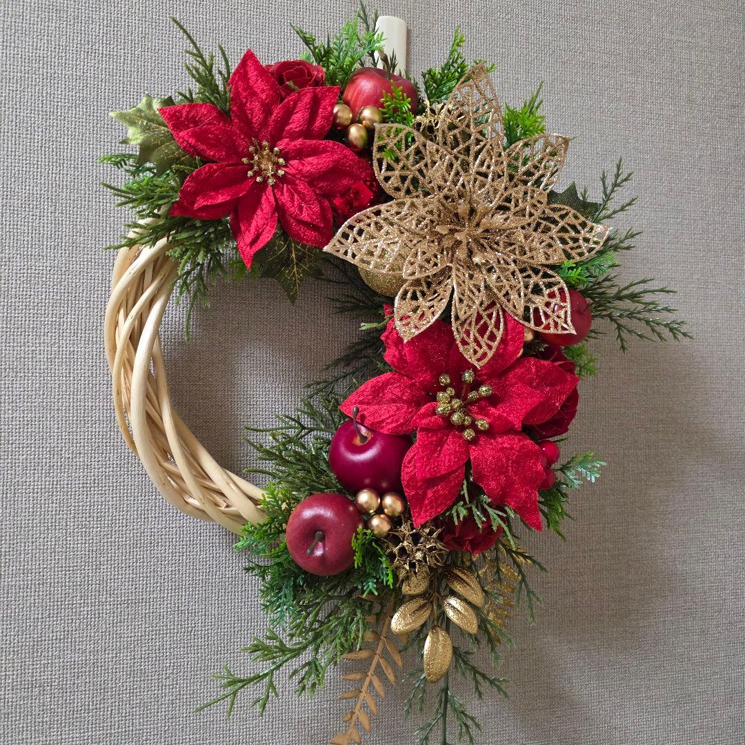 フラワーリース 秋麗17 華やかなクリスマス 玄関リース 造花