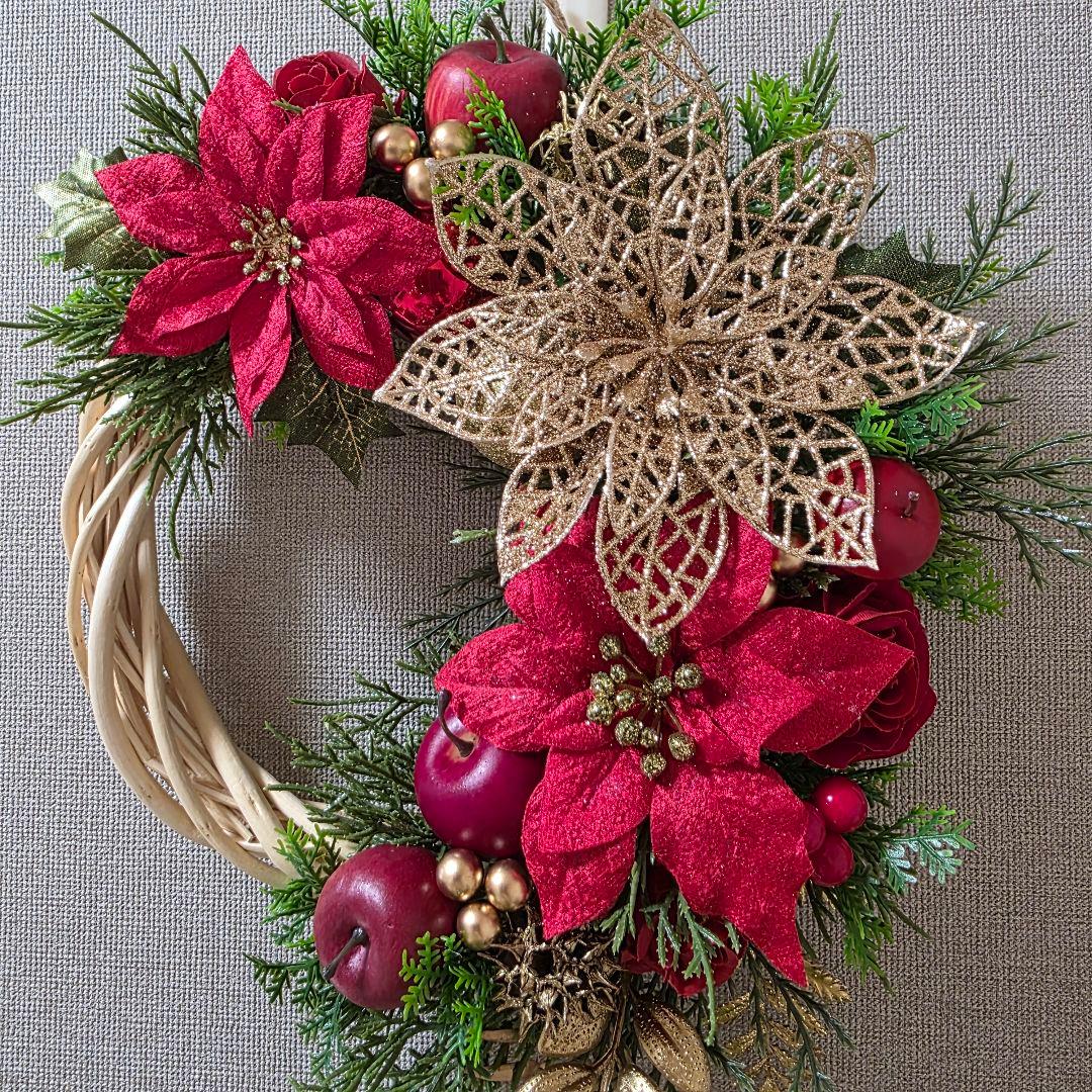 フラワーリース 秋麗17 華やかなクリスマス 玄関リース 造花