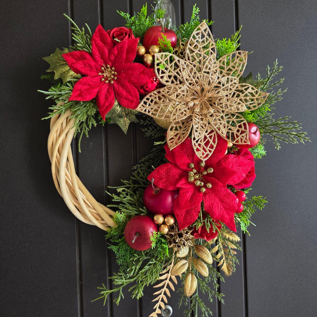 フラワーリース 秋麗17 華やかなクリスマス 玄関リース 造花