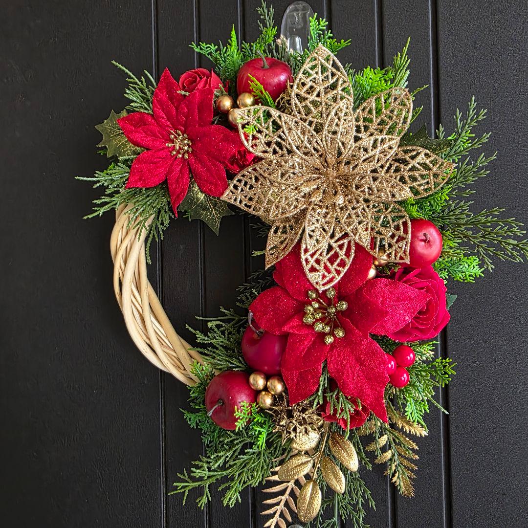 フラワーリース 秋麗17 華やかなクリスマス 玄関リース 造花