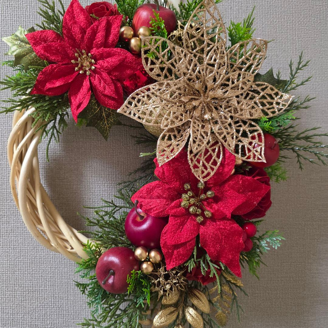 フラワーリース 秋麗17 華やかなクリスマス 玄関リース 造花