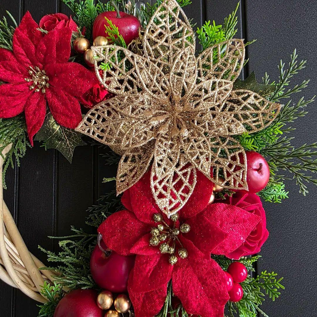 フラワーリース 秋麗17 華やかなクリスマス 玄関リース 造花