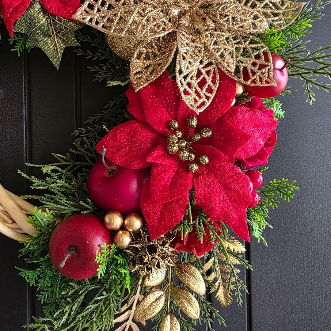 フラワーリース 秋麗17 華やかなクリスマス 玄関リース 造花