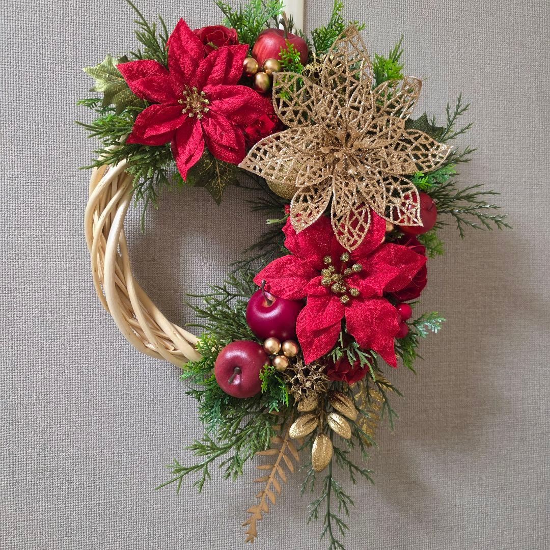 フラワーリース 秋麗17 華やかなクリスマス 玄関リース 造花