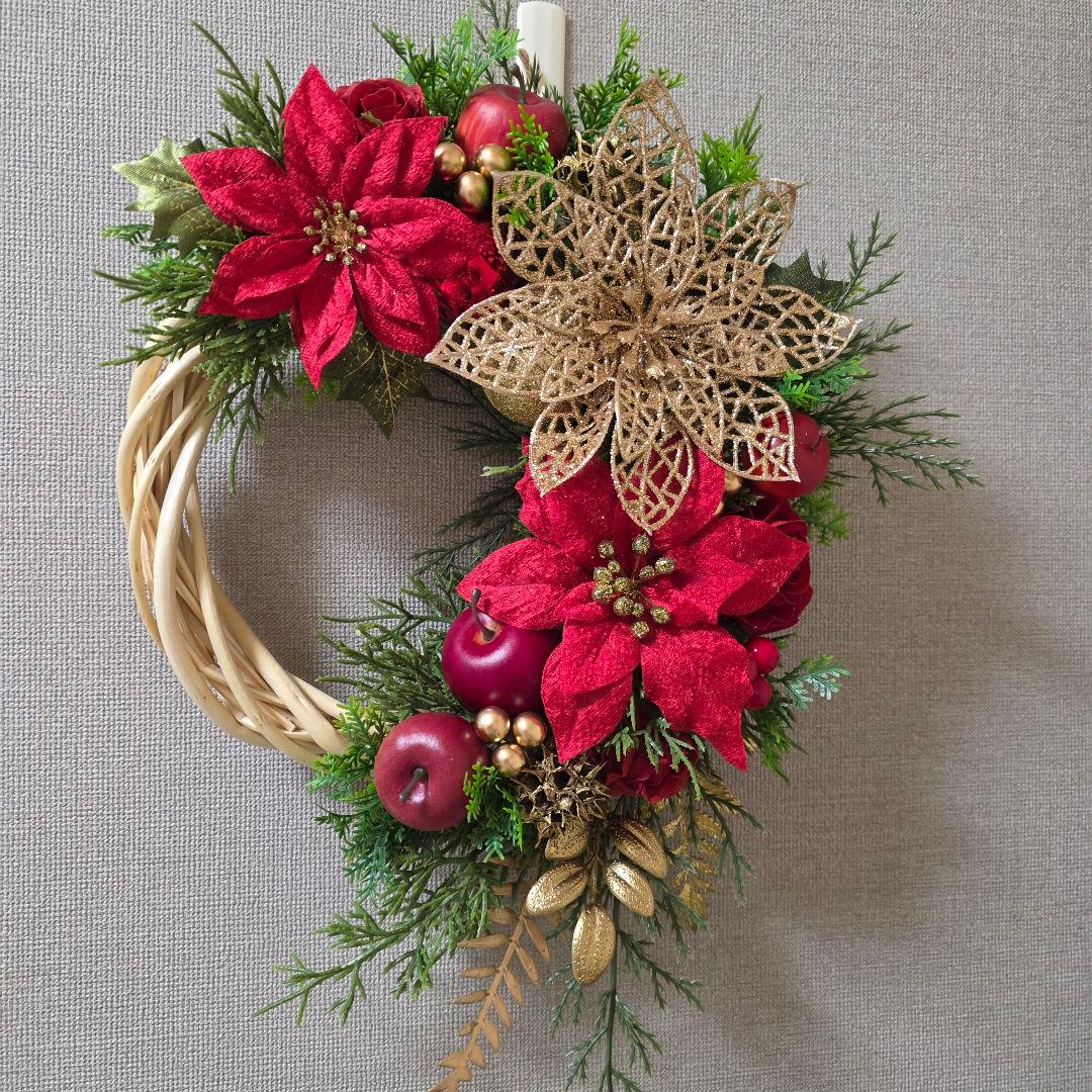 フラワーリース 秋麗17 華やかなクリスマス 玄関リース 造花