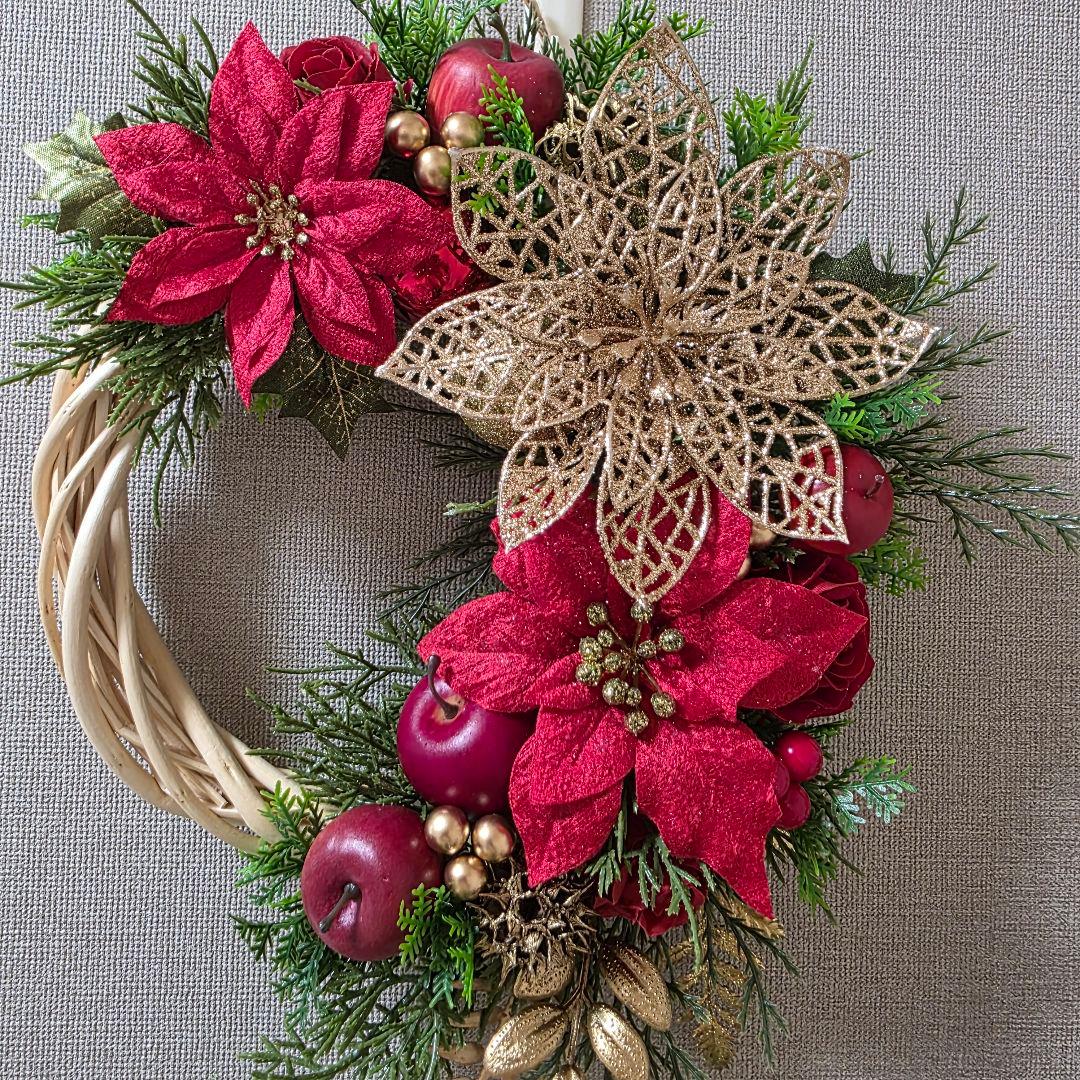 フラワーリース 秋麗17 華やかなクリスマス 玄関リース 造花