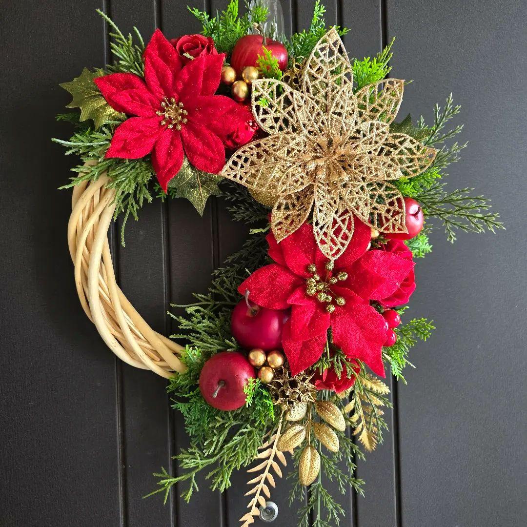 フラワーリース 秋麗17 華やかなクリスマス 玄関リース 造花