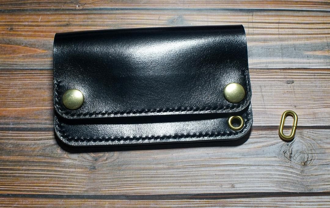 ミドルトラッカーウォレット　馬革 茶芯ブラック　真鍮 トラッカーウォレット
