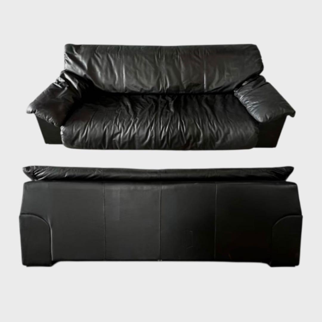 maruni 本革 3人掛けソファ ブラック ロータイプ