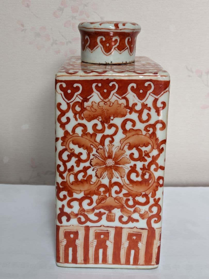 ♦中国古陶磁 古玩 古美術品 紅彩 角形酒缶 角瓶 骨董品 コレクション