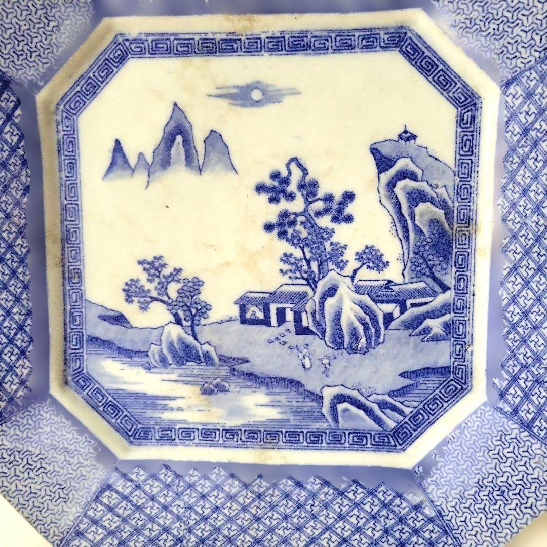 時代物　古伊万里　八角皿　大皿　染付　　陶器皿　　　伝統工芸品　　　K-2