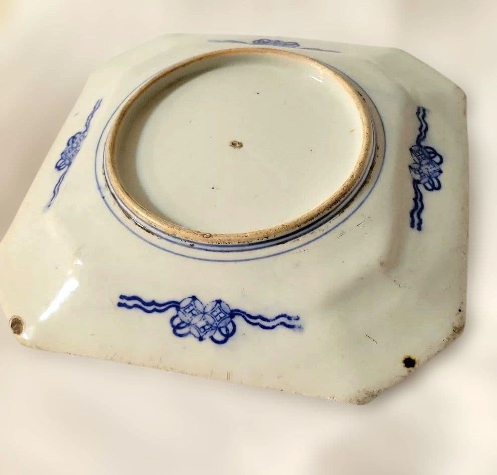 時代物　古伊万里　八角皿　大皿　染付　　陶器皿　　　伝統工芸品　　　K-2