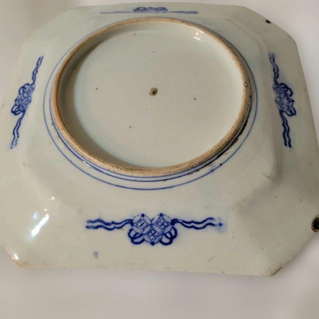 時代物　古伊万里　八角皿　大皿　染付　　陶器皿　　　伝統工芸品　　　K-2