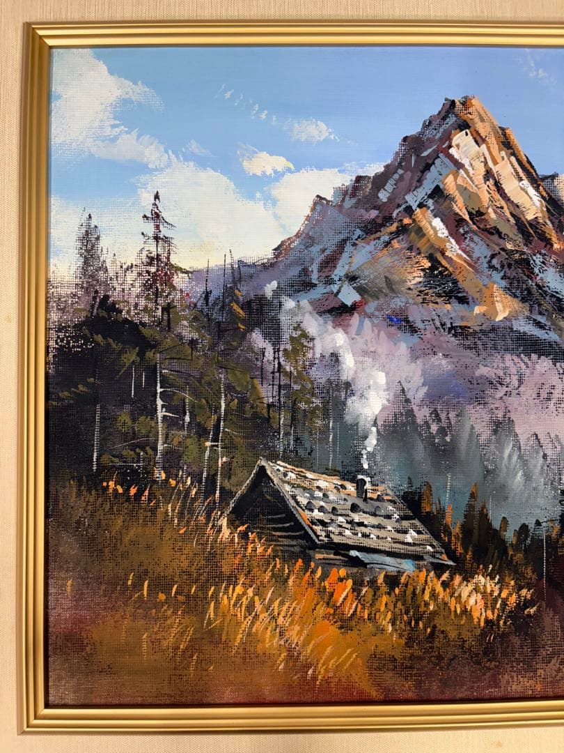 「剣岳」　榎本良一　絵画　油彩画　風景画　額装　共シール