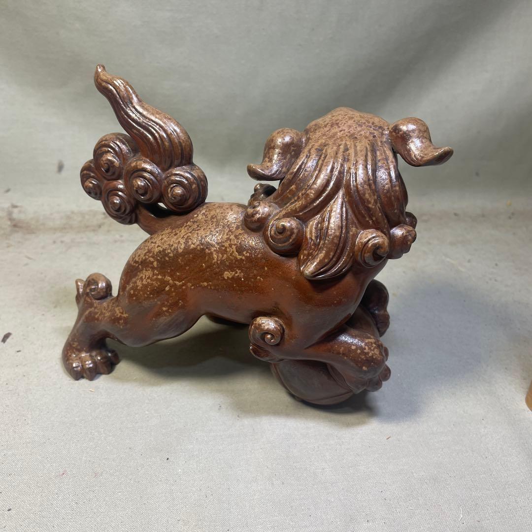 備前焼名工 西村春湖 備前焼玉取獅子置物