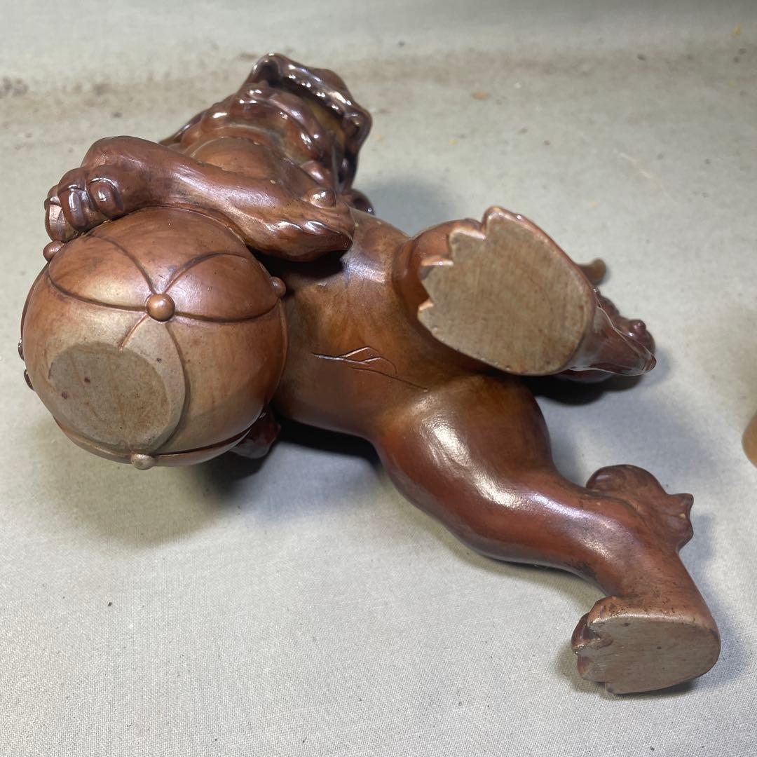 備前焼名工 西村春湖 備前焼玉取獅子置物