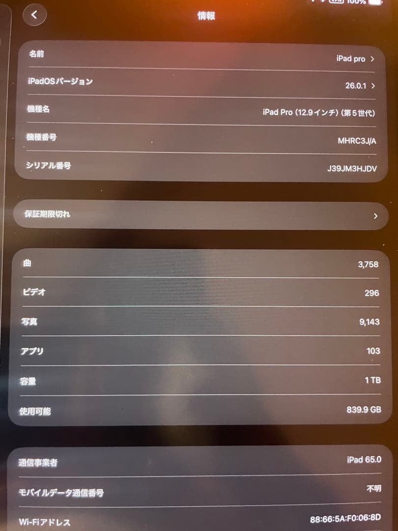 Apple iPad Pro 12.9インチ 1TB 第5世代 SIMフリー