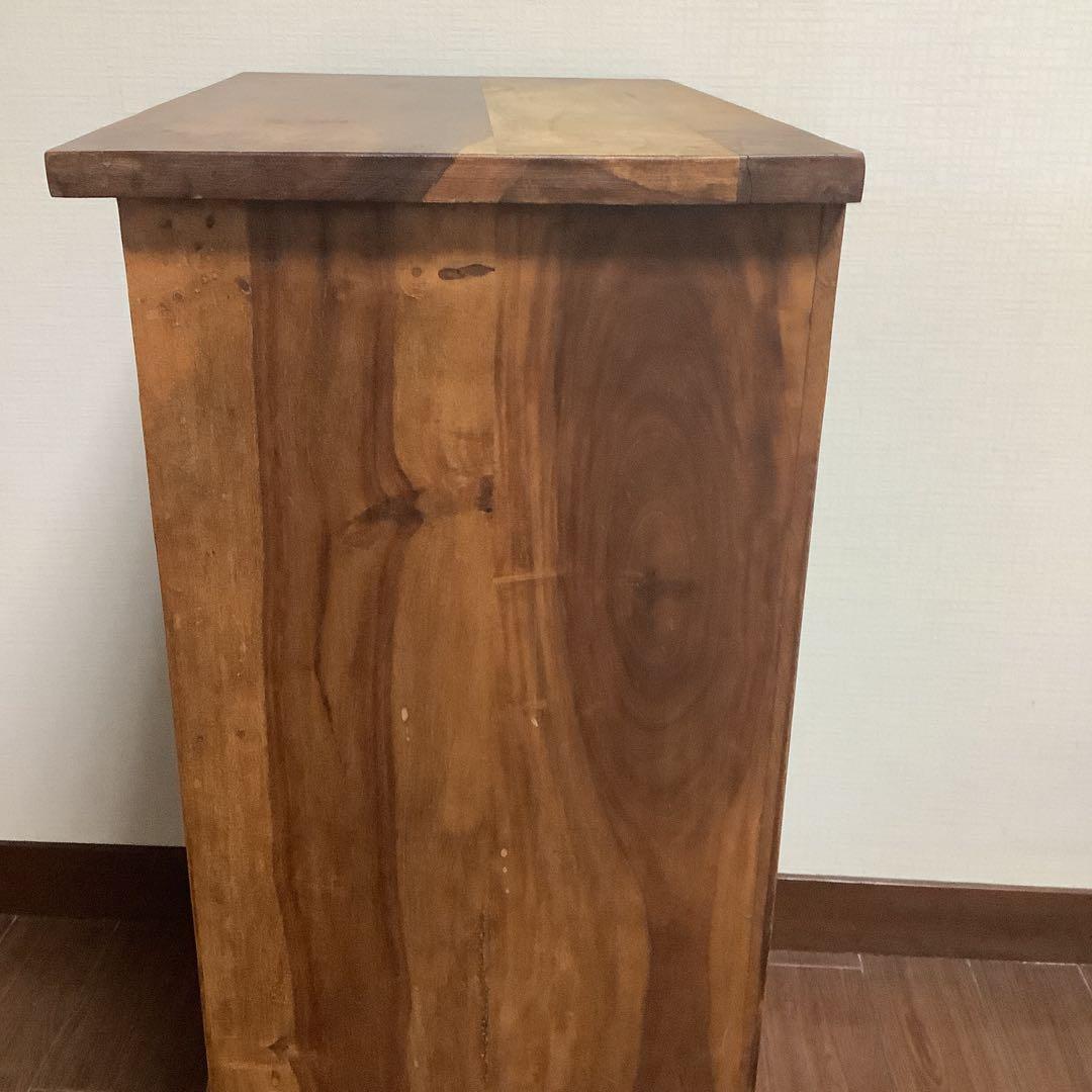 アンティーク風 木製ブラウンチェスト 3段 ガラス扉付き