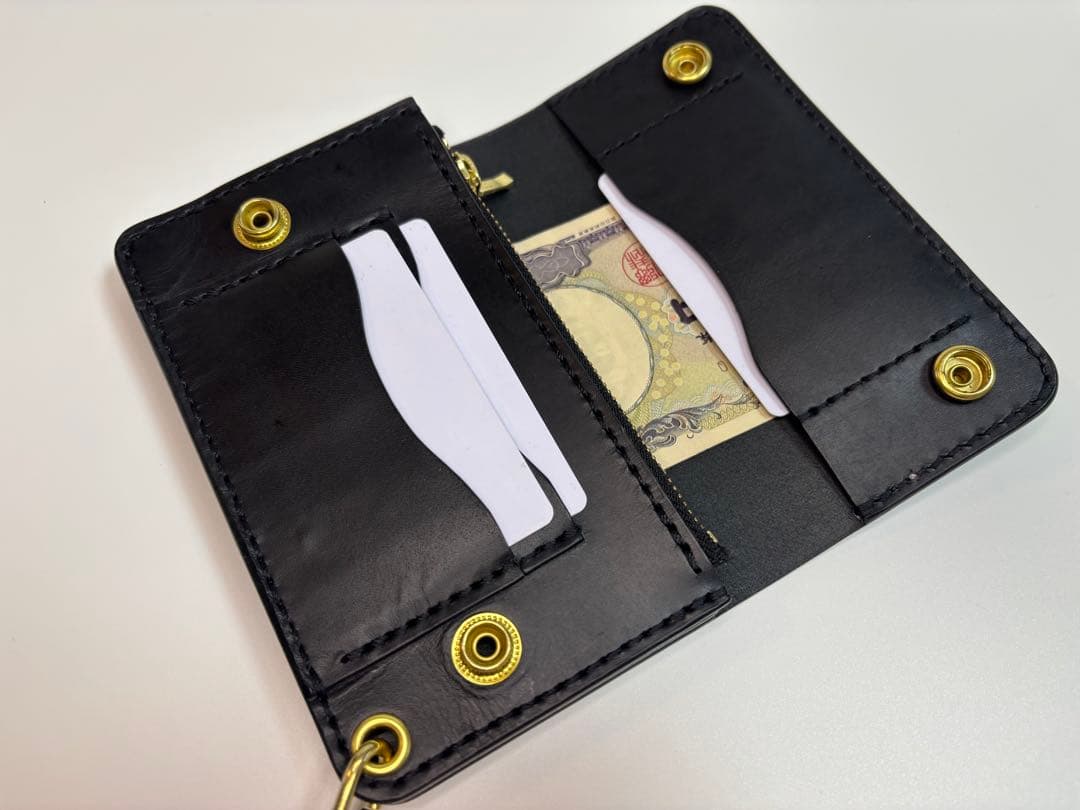 黒　ヌメ革　トラッカーウォレット　3層　真鍮 レザークラフト