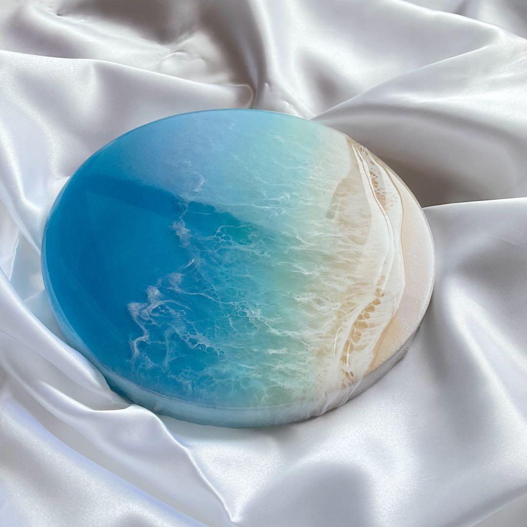 オーシャンレジンアート　キャンバス　レジンアート　円形　中　石垣ブルー