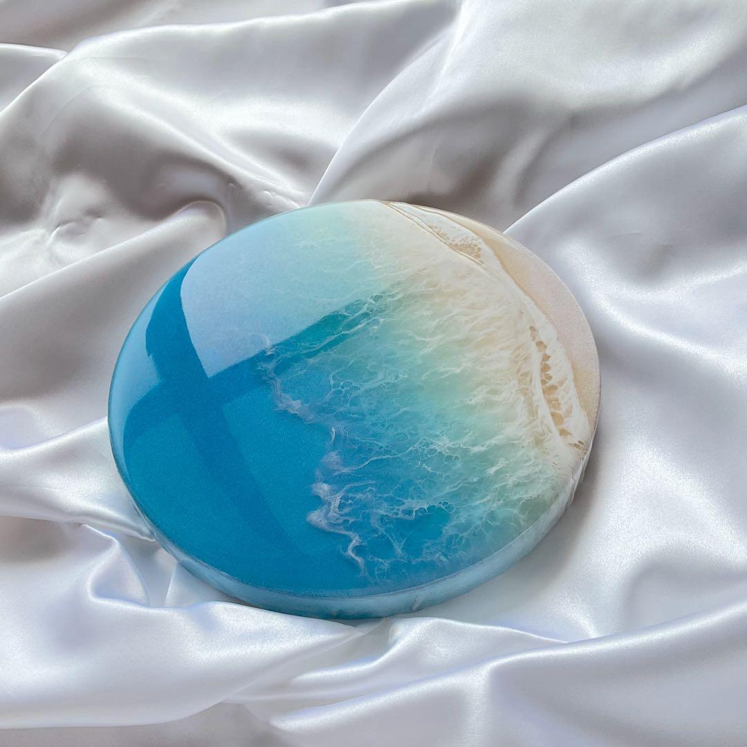 オーシャンレジンアート　キャンバス　レジンアート　円形　中　石垣ブルー