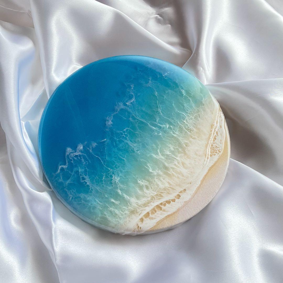 オーシャンレジンアート　キャンバス　レジンアート　円形　中　石垣ブルー