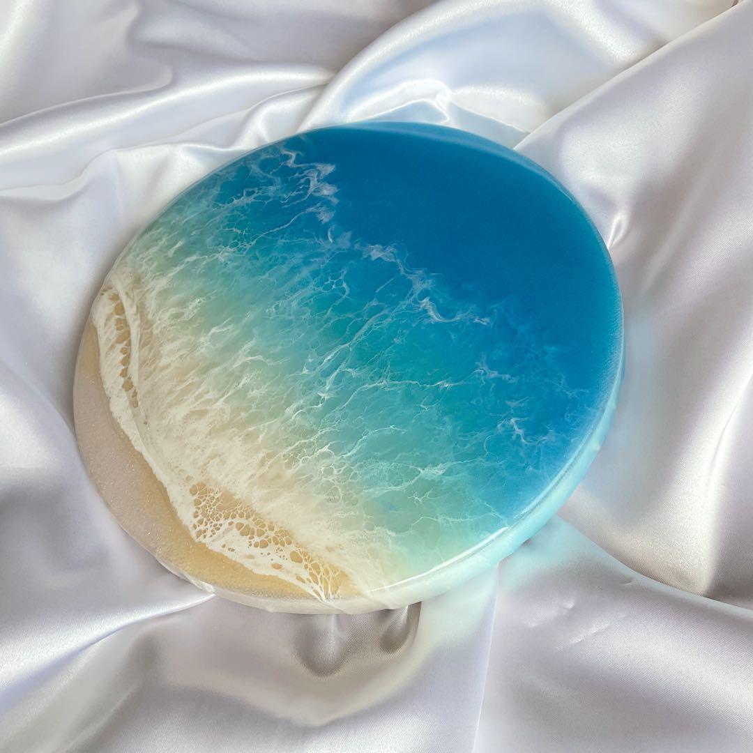 オーシャンレジンアート　キャンバス　レジンアート　円形　中　石垣ブルー