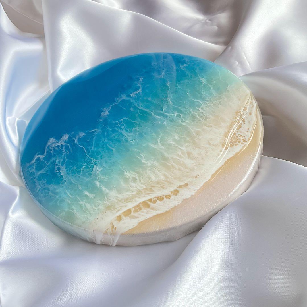 オーシャンレジンアート　キャンバス　レジンアート　円形　中　石垣ブルー