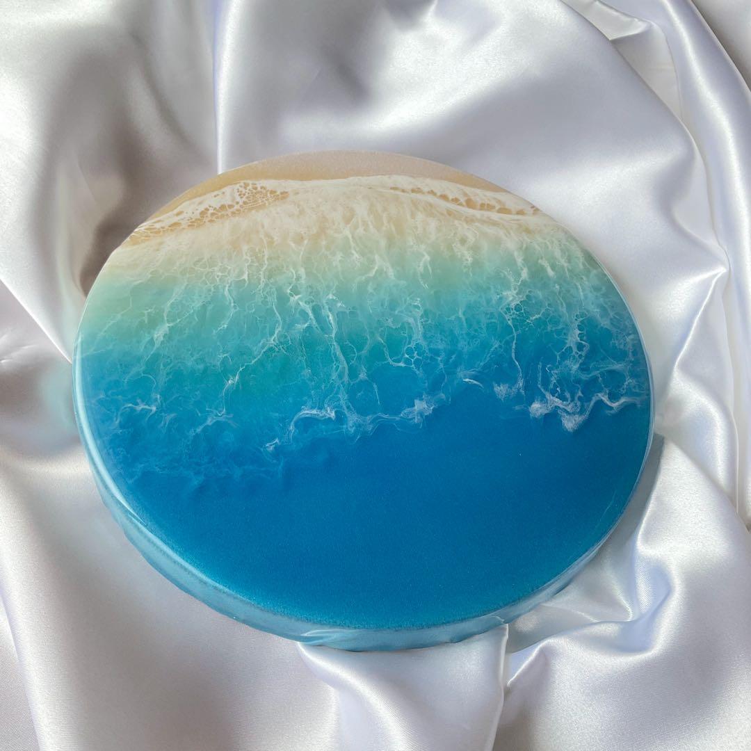 オーシャンレジンアート　キャンバス　レジンアート　円形　中　石垣ブルー