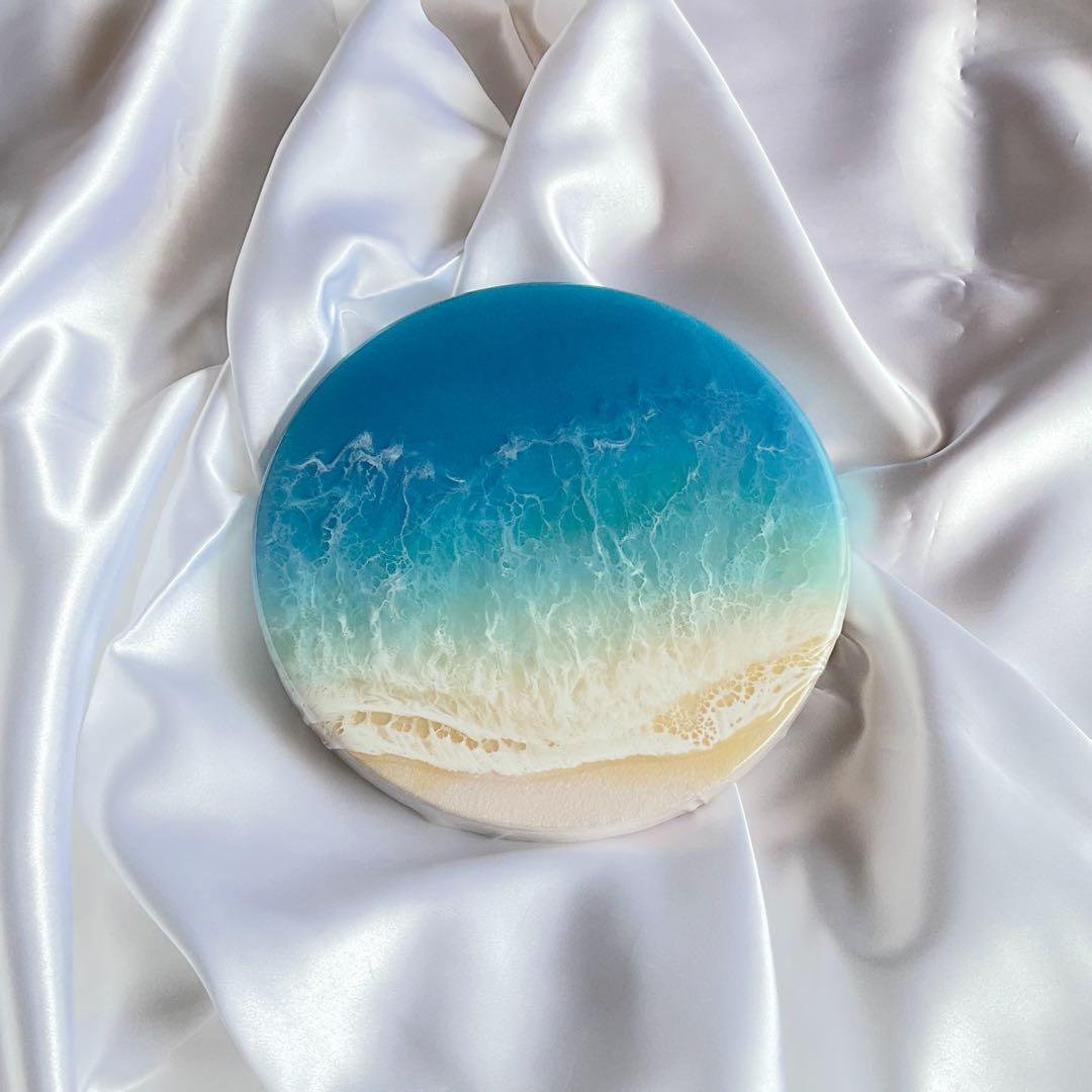 オーシャンレジンアート　キャンバス　レジンアート　円形　中　石垣ブルー