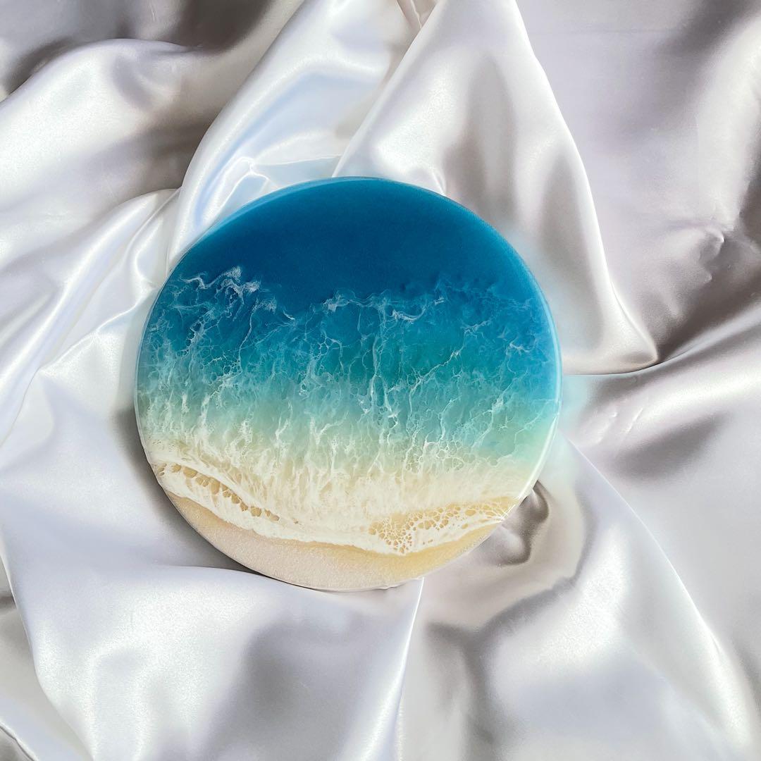 オーシャンレジンアート　キャンバス　レジンアート　円形　中　石垣ブルー