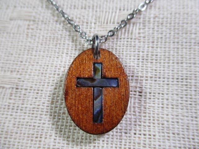 初回スペシャル価格ステンネックレス(wood inパウア貝)