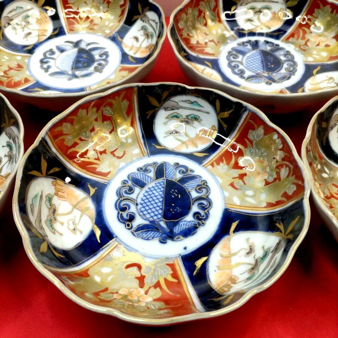 有田焼　伊万里焼　古伊万里　金彩　色絵　なます皿　小皿　小鉢　5寸皿5客セット⑥