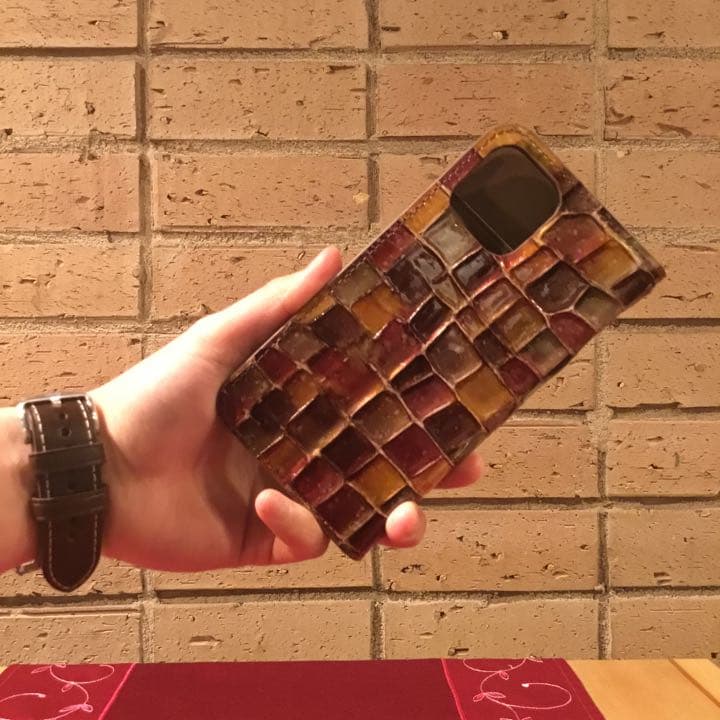 iPhone 11 Pro 本革 ステンドグラス 牛革 マグネット