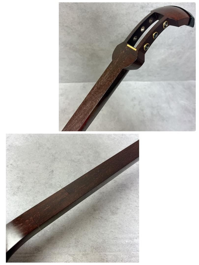 三味線 細棹 正寸 紅木 金ホゾ 子持ち綾杉 2枚溝 K18刻印