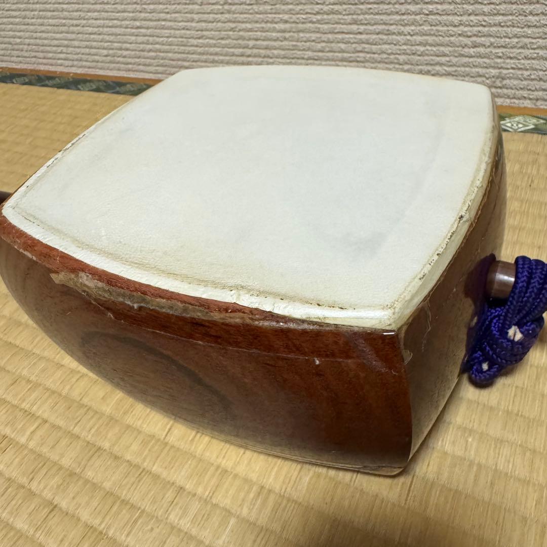 三味線　紫壇　中棹　丸打ち胴　破れ有り　本体ケース　2点セット