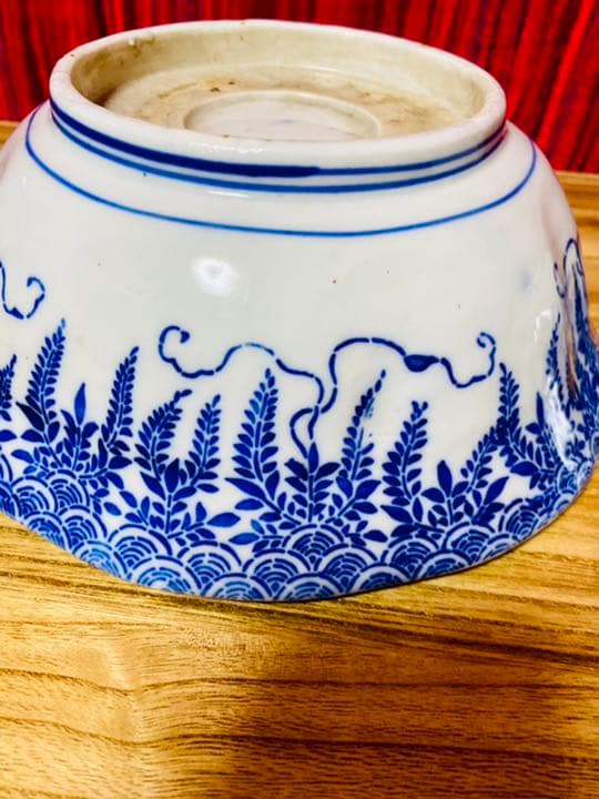 古伊万里　山水染付　メダカ鉢　骨董　ベロ藍　組鉢　2点