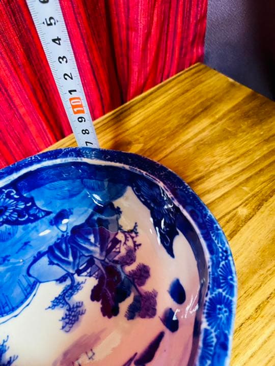 古伊万里　山水染付　メダカ鉢　骨董　ベロ藍　組鉢　2点