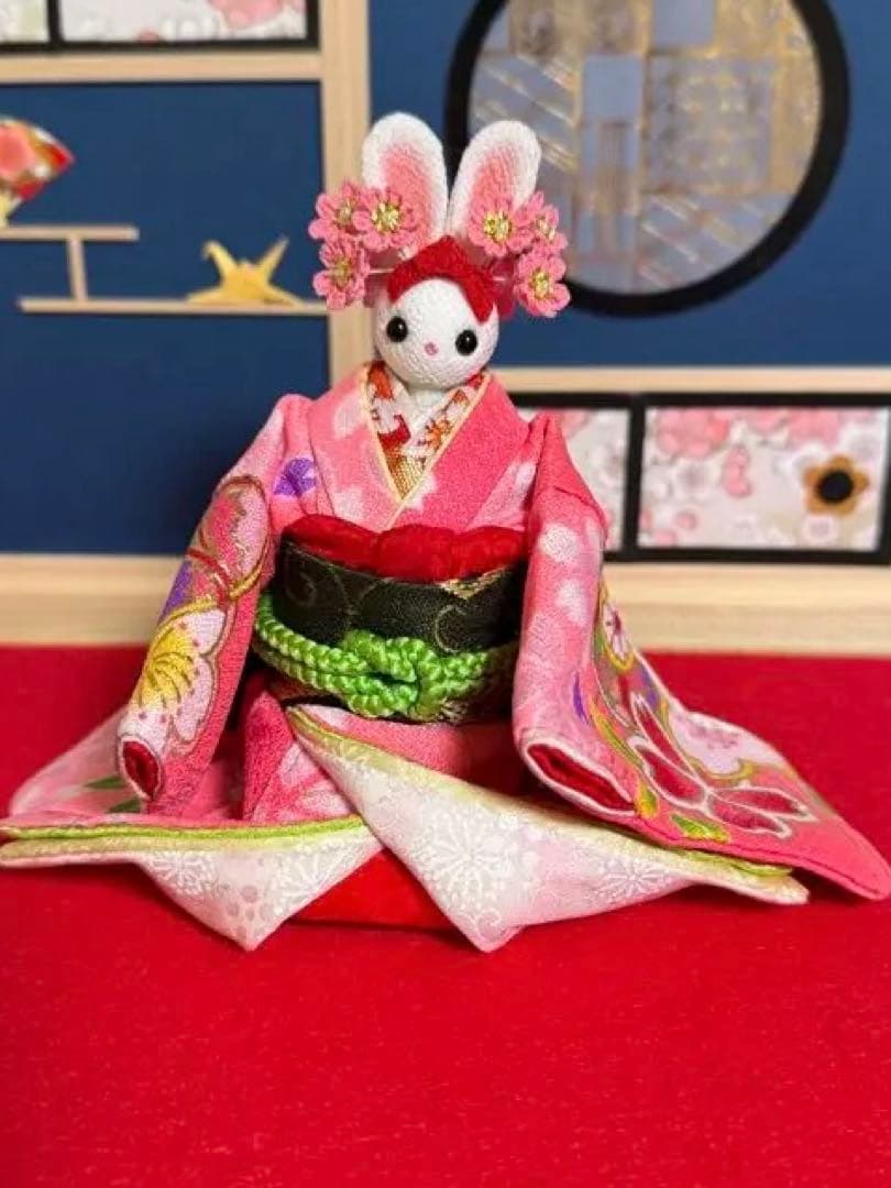 雛祭　桃の節句　雛人形　創作ちりめんうさぎ人形　おひな様　ひな祭り　ちりめん細工