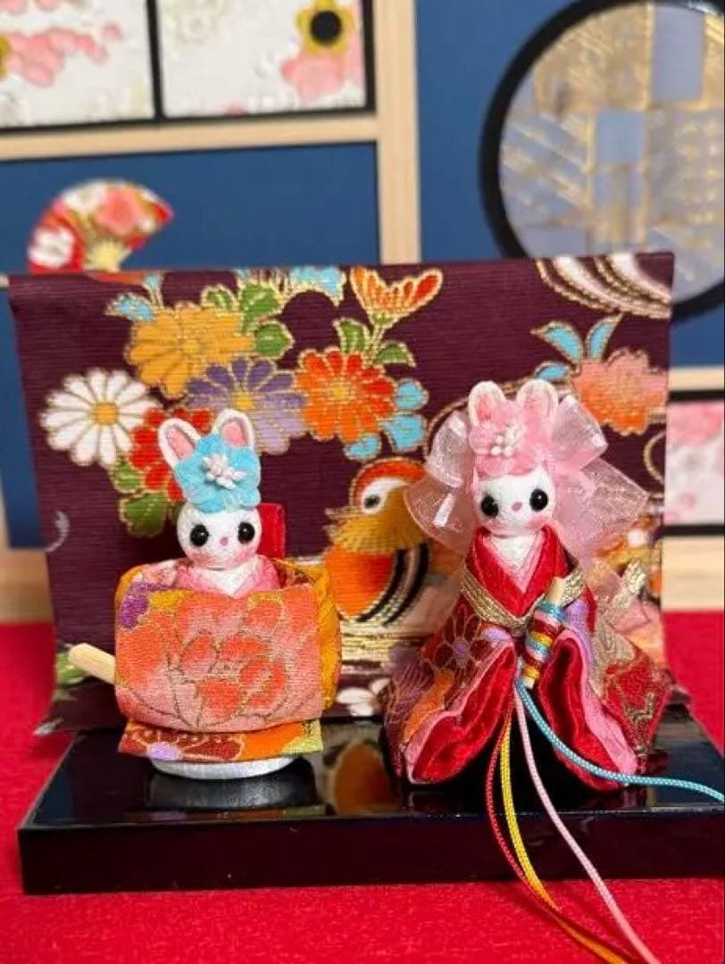 雛祭　桃の節句　雛人形　創作ちりめんうさぎ人形　おひな様　ひな祭り　ちりめん細工